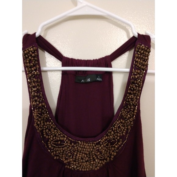 Apt. 9 Womens L Slip & Flare Purple Dress. Scoop Neck Sleeveless Gold embroidery - Picture 4 of 4